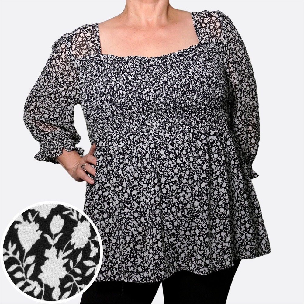 Torrid Floral Smocked Peasant Blouse Cottagecore Boho Chic Top Plus size 2X XXL